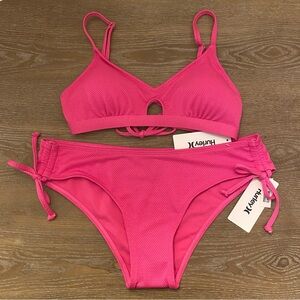 HURLEY Fuchsia Keyhole Tie Back Textured Bikini